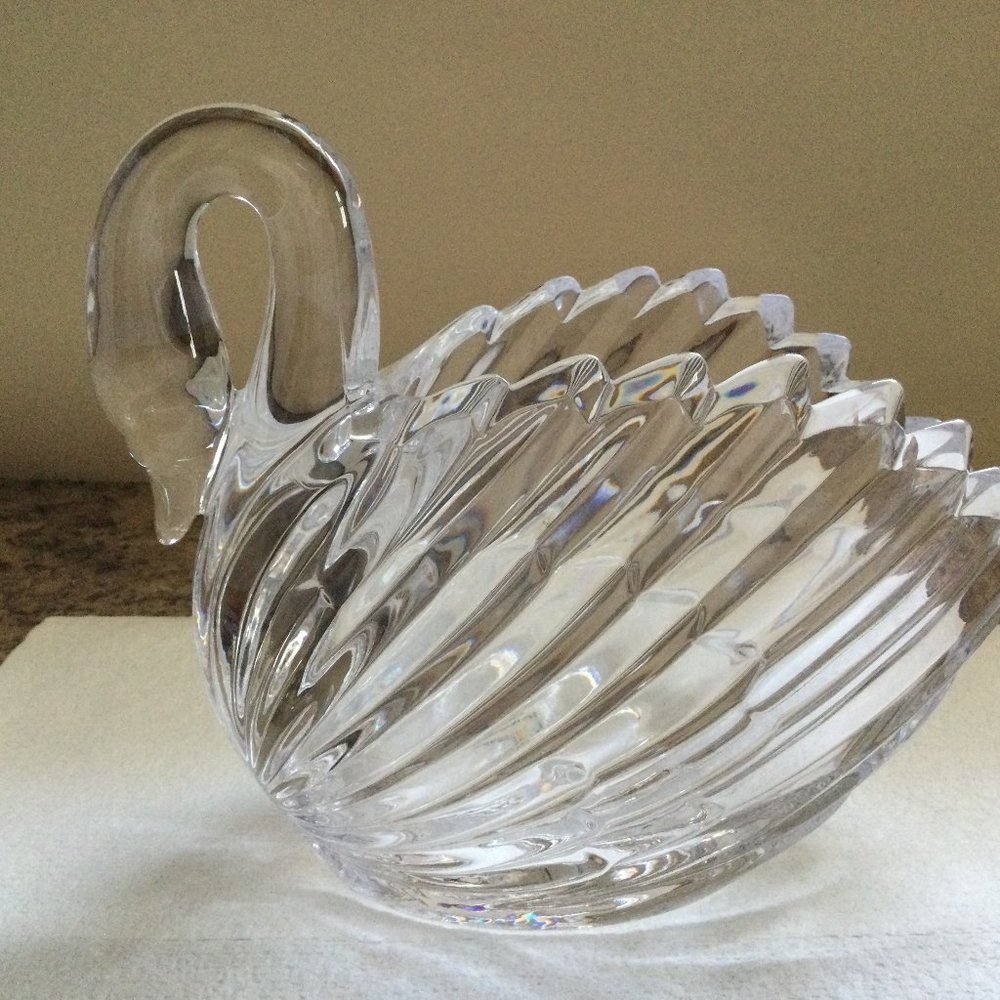 Vintage 24% lead Crystal swan bowl vase figurine Teleflora gift west Germany